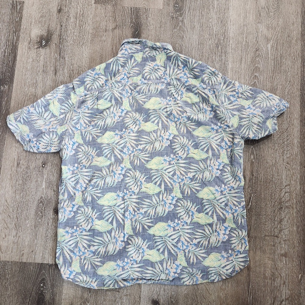 Tommy Bahama Mens Large Tropical Palm Seersucker Button Down Shirt Blue White - Picture 7 of 7